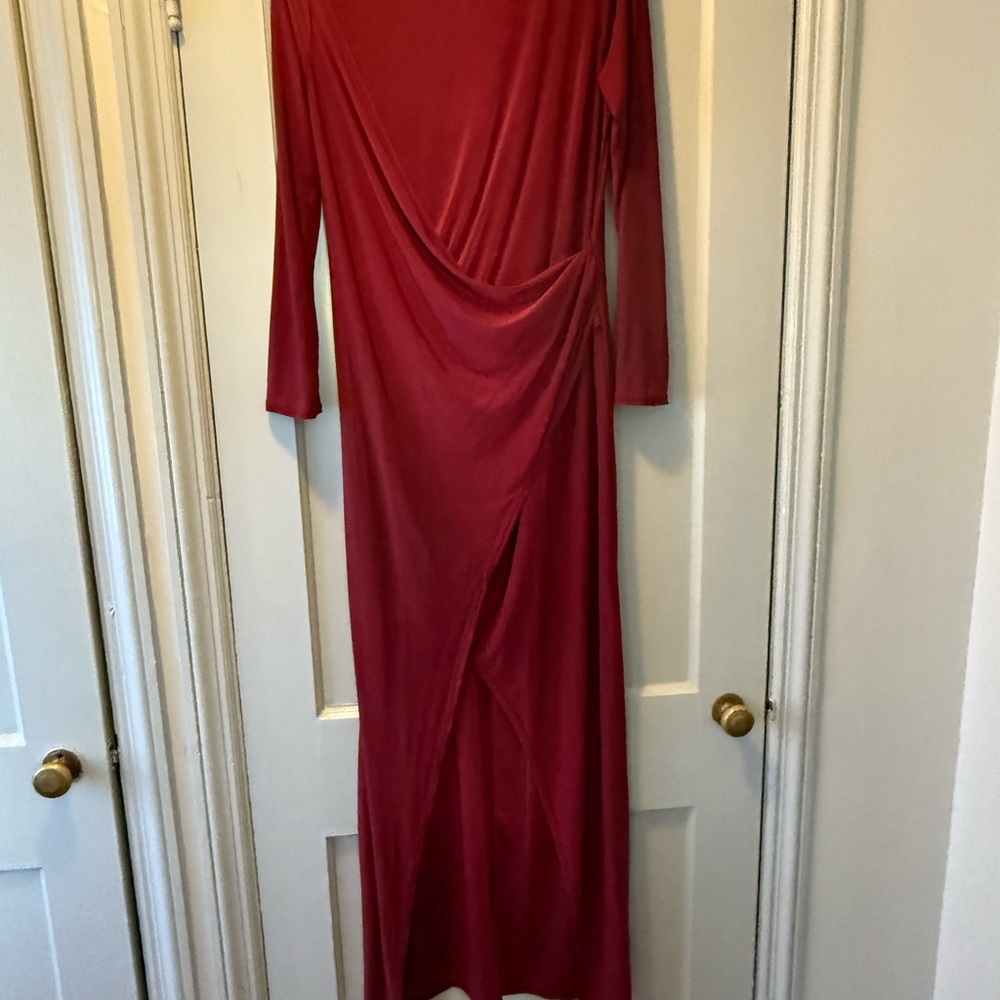 Club L Long Sleeve Maroon Wrap Dress